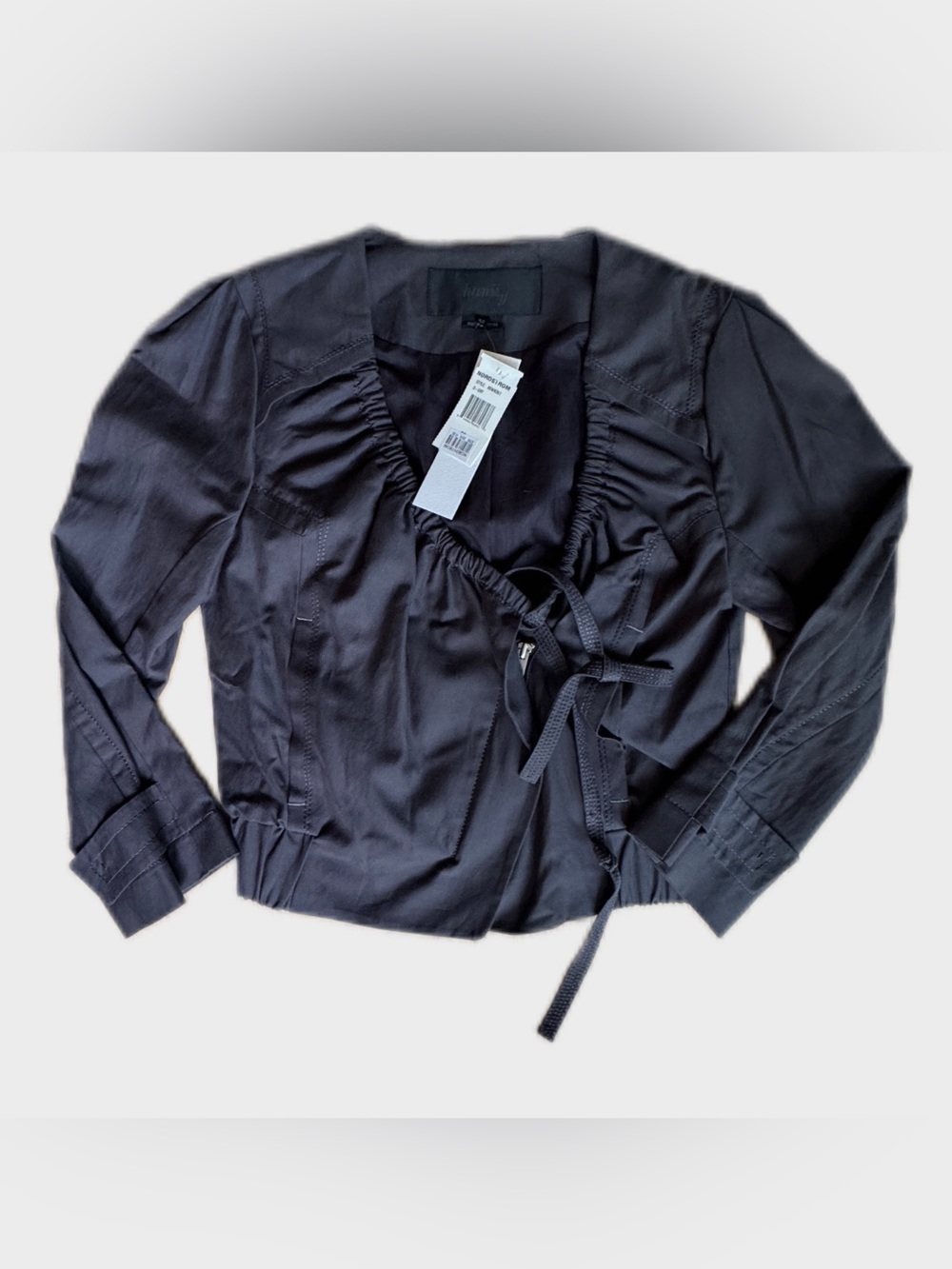NWT Hanii Y Cropped Ruched Drawstring Jacket Dark Grey Size 42 S